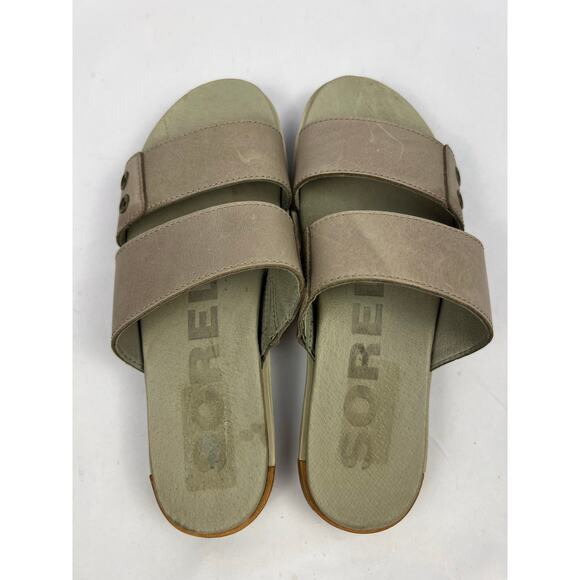 Sorel, NL2937-005 Torpeda Slide Leather Slides, Taupe, Slip-On Comfort Sandals - Picture 5 of 14